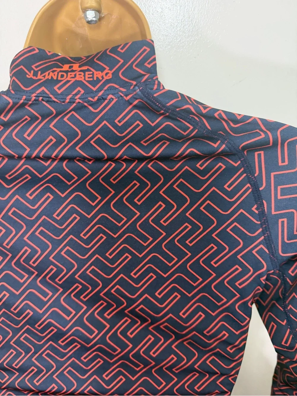 J.Lindeberg Navy & Orange Printed Compression‎ 4Way Stretch Long Sleeve Shirt XS